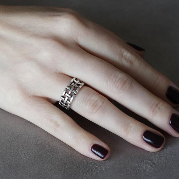 😍VINTAGE NET ANTIQUE SILVER RESIZABLE HIPHOP PUNK RINGS FOR WOMAN & MAN, K488 - Picture 6 of 7